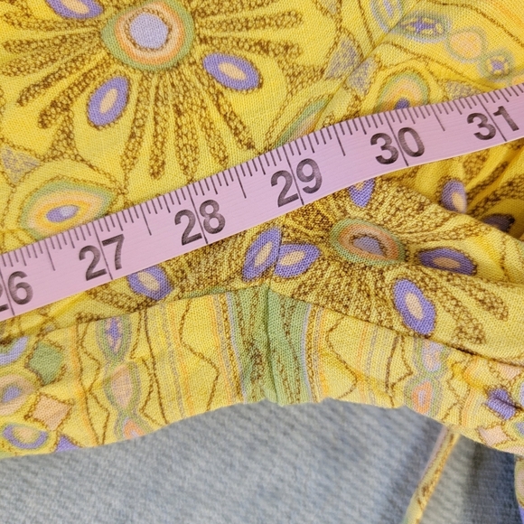 Forever 21 Yellow Green Printed Wide Leg Sleeveless Ruched Top Jumpsuit Size S - Picture 10 of 10